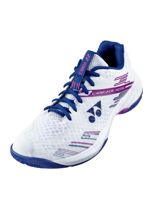 Yonex Badminton Shoe Power Cushion Cascade Accel Wide Unisex (White/Purple) - Nexus Badminton