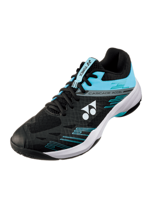 Yonex Badminton Shoe Power Cushion Cascade Accel Wide Unisex (Black/Ice Blue) - Nexus Badminton