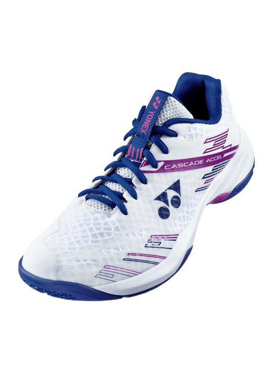 Yonex Badminton Shoe Power Cushion Cascade Accel Wide Unisex (White/Purple) - Nexus Badminton