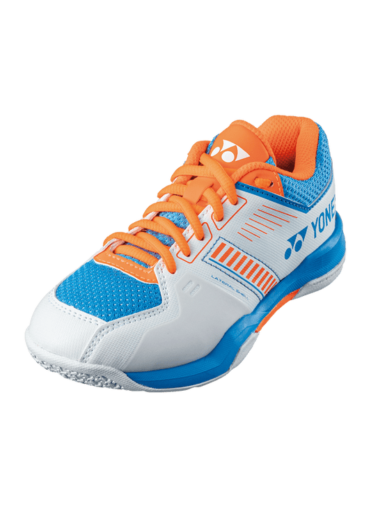 Yonex Badminton Shoe Power Cushion Strider Flow Lace Junior (White/Sky Blue) - Nexus Badminton